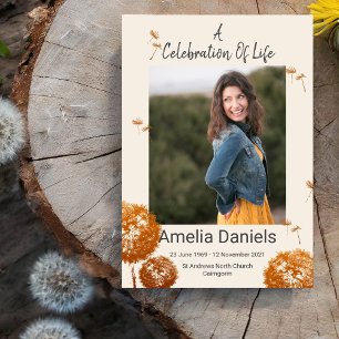 Elegant Dandelion Celebration Of Life Photo Card