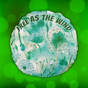 Elegant Dandelion Monogram Green and White Round Pillow