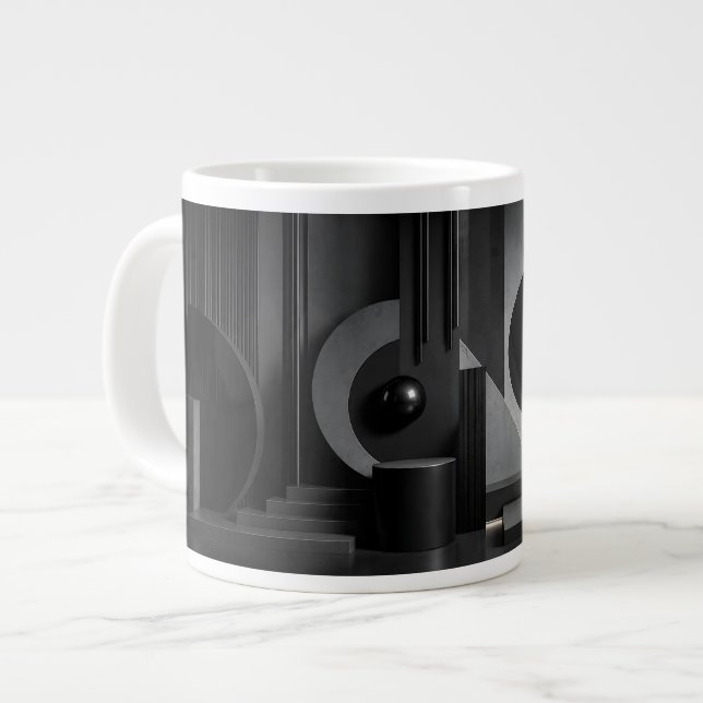 Elegant Dark Abstract Geometric Forms and Shadows Large Coffee Mug (Front Left)