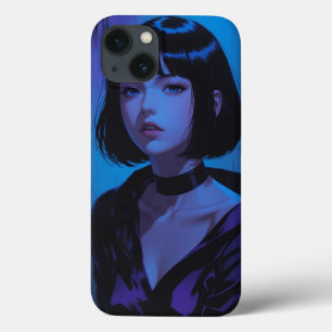 Elegant Dark Aesthetic Anime Case – Blue Glow Art