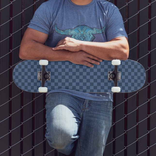 Elegant Dark and Light Blue Chequerboard Pattern Skateboard (Outdoor 3)