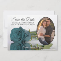 Elegant Dark Aqua Teal Rose Oval Photo Wedding