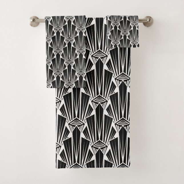 Elegant dark art deco abstract geometric elements bath towel set (Insitu)