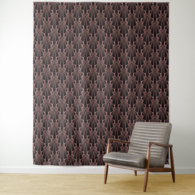 Elegant dark art deco abstract geometric elements tapestry (In Situ)