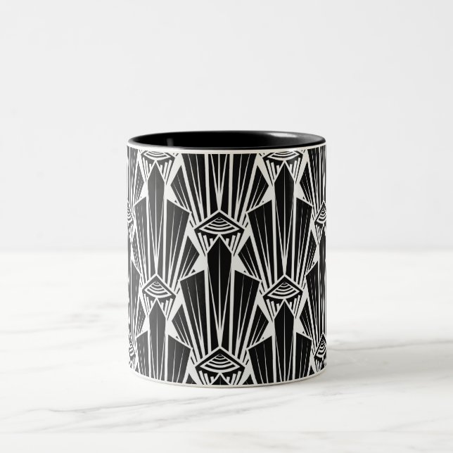 Elegant dark art deco abstract geometric elements Two-Tone coffee mug (Center)
