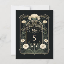 Elegant Dark Art Nouveau Floral Table Number Sign