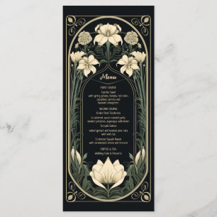 Elegant Dark Art Nouveau Floral Wedding Menu Card