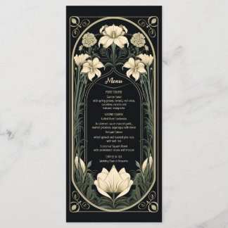 Elegant Dark Art Nouveau Floral Wedding Menu Card