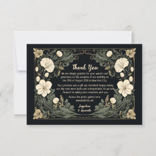Elegant Dark Art Nouveau Floral Wedding Thank You Card