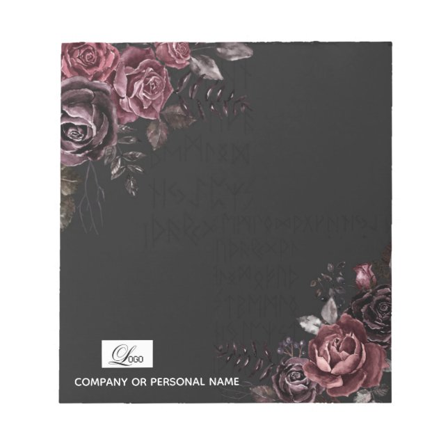 Elegant Dark Black Romantic Rose Floral Design Notepad (Front)