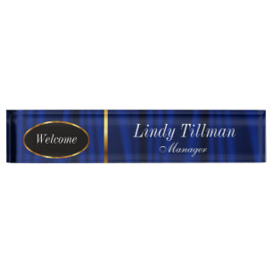 Elegant Dark Blue and Gold Personalize Nameplate