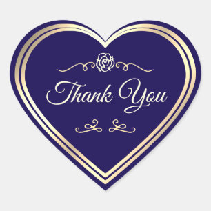 Elegant Dark Blue and Gold Shimmer Frame Thank You Heart Sticker