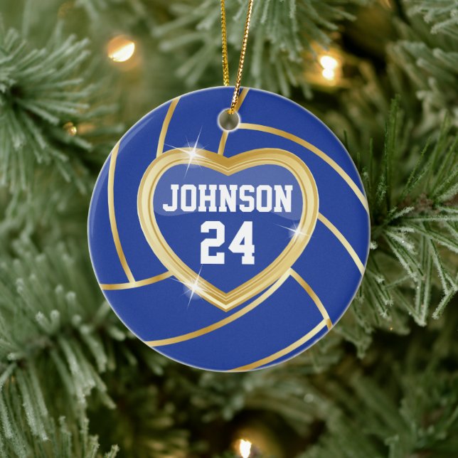 Elegant Dark Blue and Gold Volleyball Ceramic Ornament (Tree)
