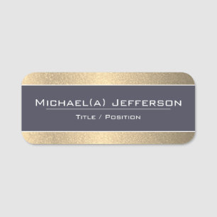 Elegant Dark Blue And Luxury Glitter Metallic Gold Name Tag