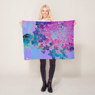 Elegant Dark Blue and Magenta Limelight Hydrangea Fleece Blanket