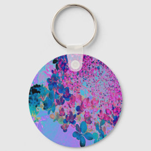 Elegant Dark Blue and Magenta Limelight Hydrangea Keychain