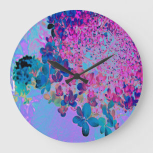 Elegant Dark Blue and Magenta Limelight Hydrangea Large Clock