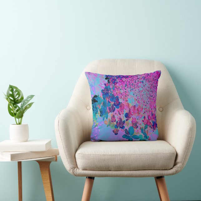 Elegant Dark Blue and Magenta Limelight Hydrangea Throw Pillow (Chair)