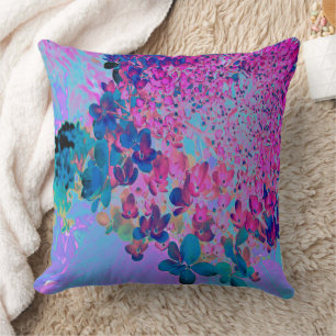 Elegant Dark Blue and Magenta Limelight Hydrangea Throw Pillow