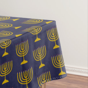 Elegant Dark Blue Chanukah Hanukkiyah MENORAH Tablecloth