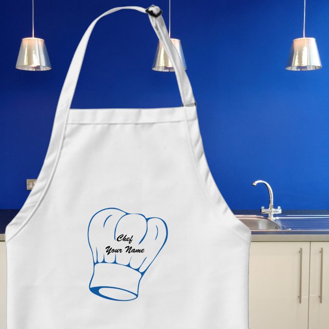 Elegant Dark Blue Chef's Hat Mens Standard Apron (Cook in style and with a sense of humor with our fun customizable apron. )