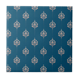 Elegant Dark Blue Damascus Pattern Tile