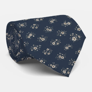 Elegant Dark Blue Ditsy Floral Tie