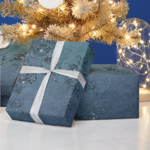 Elegant Dark Blue Embroidery Sparkle Wrapping Paper