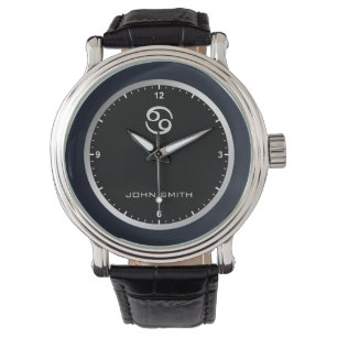 Elegant Dark Blue Frame Zodiac Sign Name Custom Watch