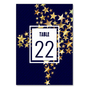 Elegant Dark Blue   GOLD STARS   Festive Table Number