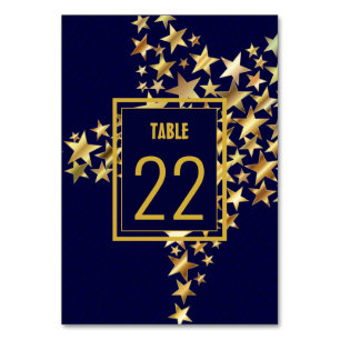 Elegant Dark Blue   GOLD STARS   Festive Table Number