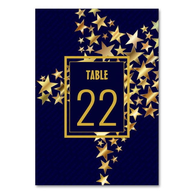 Elegant Dark Blue | GOLD STARS | Festive Table Number (Front)