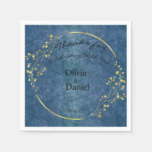 Elegant Dark Blue Gold Thanks Wedding Paper Napkin