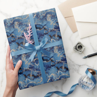 Elegant Dark Blue Gold Watercolor Wrapping Paper