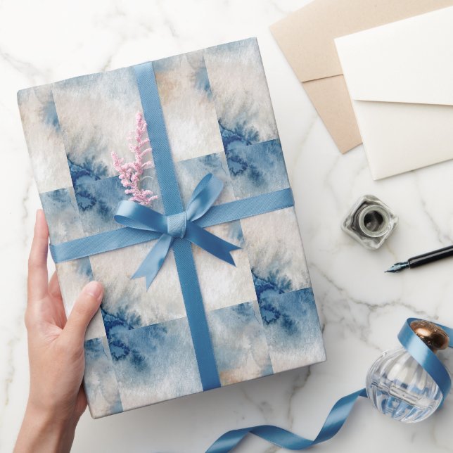 Elegant Dark Blue Gold Watercolor  Wrapping Paper (Gifting)