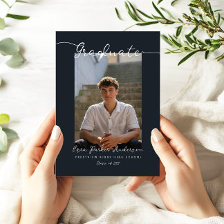 Elegant Dark Blue Graduate Announcement with Photo