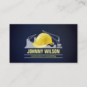 Elegant Dark Blue Grid Safety Helmet Construction Business Card