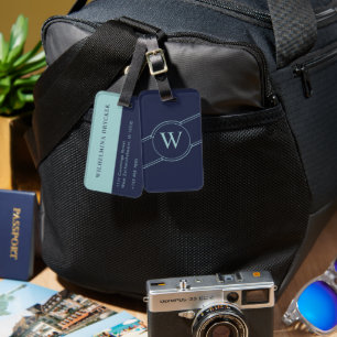 Elegant Dark Blue Luggage Tag with Custom Details