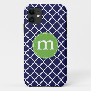 Elegant Dark Blue Moroccan Quatrefoil Personalized iPhone 11 Case