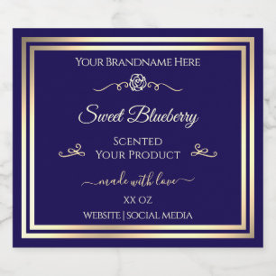 Elegant Dark Blue Product Label Gold Shimmer Frame