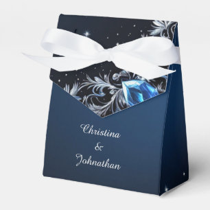 Elegant Dark Blue & Silver Wedding Favour Boxes