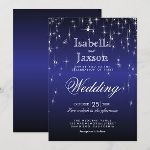 Elegant Dark Blue Star Lights Wedding Invitation