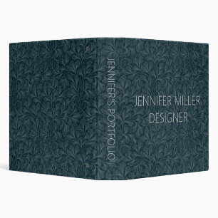 Elegant dark blue vintage floral design binder
