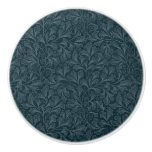 Elegant dark blue vintage floral design ceramic knob