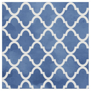Elegant Dark Blue Watercolor Quatrefoil Pattern Fabric