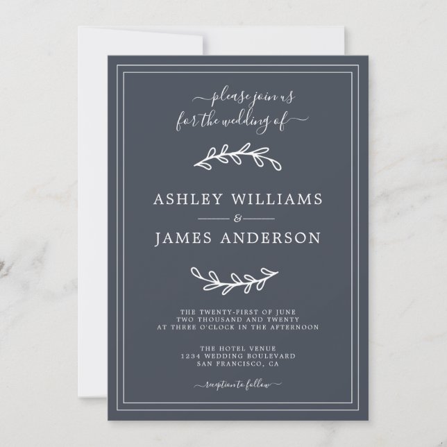 Elegant Dark Blue Wedding invitation (Front)
