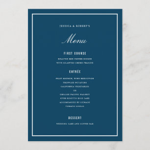Elegant Dark Blue Wedding Menu Card