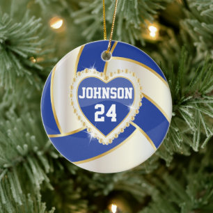 Elegant Dark Blue, White and Gold Volleyball Ceramic Ornament