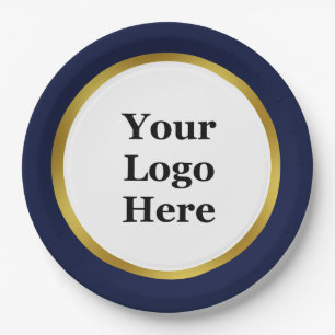 Elegant Dark Blue White and Gold Your Logo Here  Paper Plate