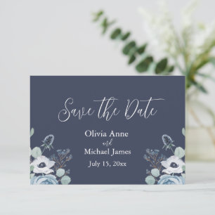 Elegant Dark Blue & White Floral Save The Date